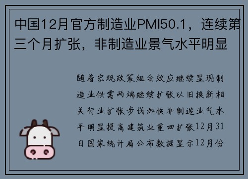中国12月官方制造业PMI50.1，连续第三个月扩张，非制造业景气水平明显回升