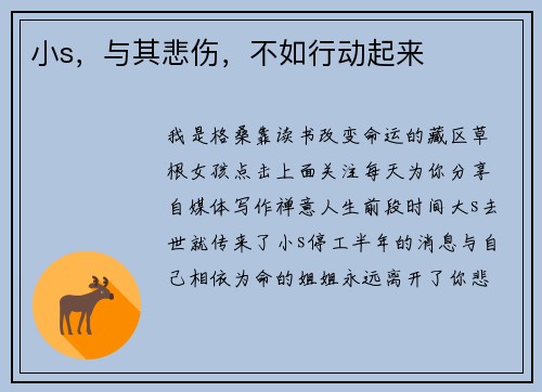 小s，与其悲伤，不如行动起来