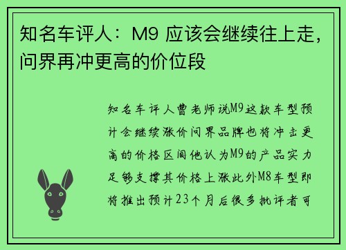 知名车评人：M9 应该会继续往上走，问界再冲更高的价位段