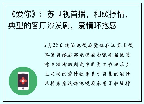 《爱你》江苏卫视首播，和缓抒情，典型的客厅沙发剧，爱情环抱感