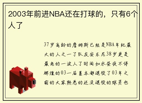 2003年前进NBA还在打球的，只有6个人了