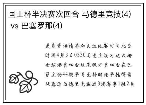 国王杯半决赛次回合 马德里竞技(4) vs 巴塞罗那(4)